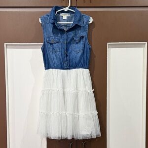 Knitworks Blue Denim and White Tulle Kids Dress